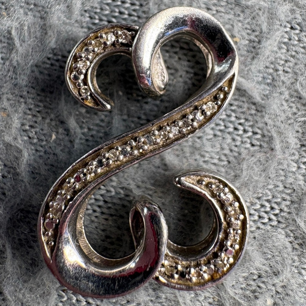 JWBR 925 Sterling Silver Letter S Initial Scroll Pendant with Clear Stones